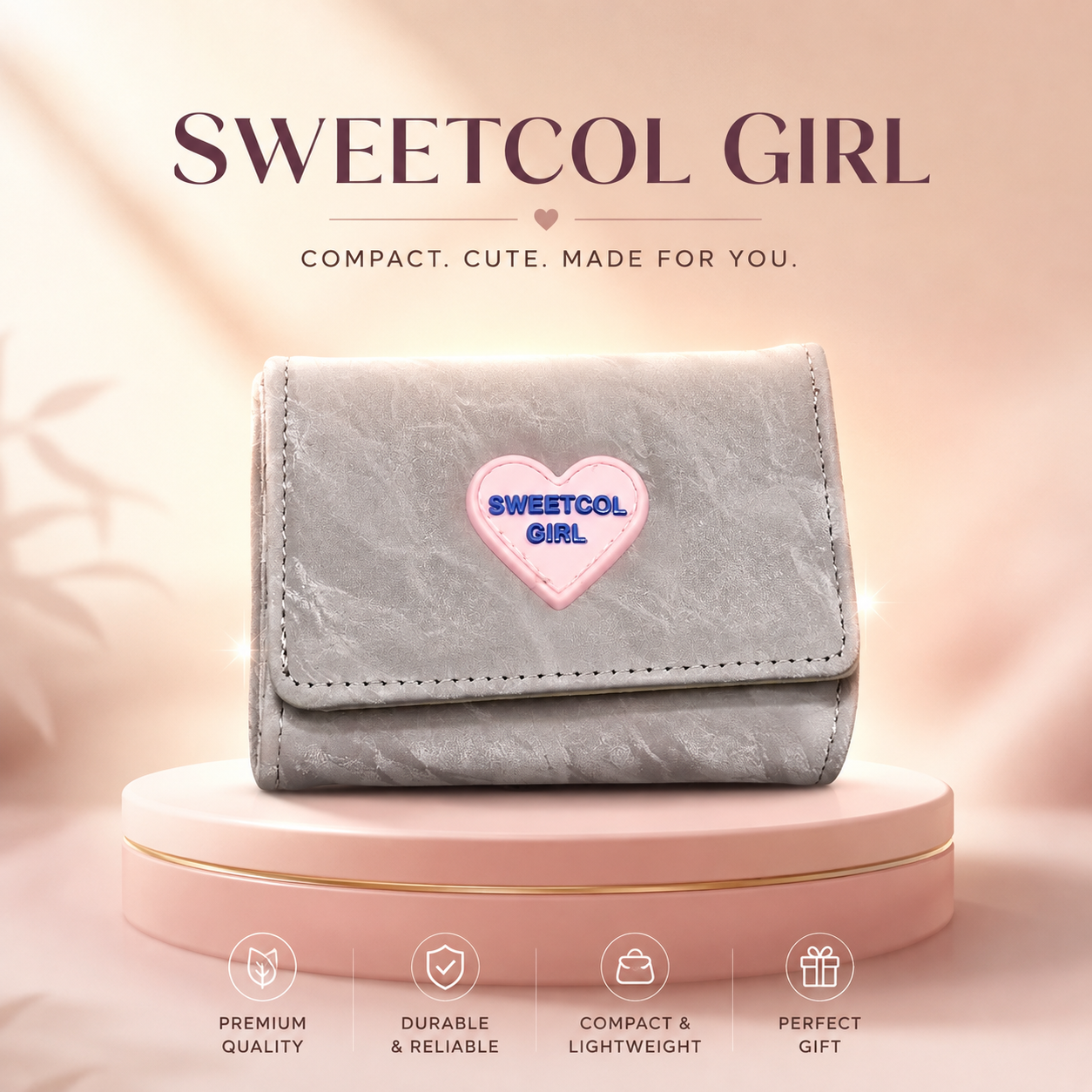 Sweetcol Girl Mini Wallet for Women & Girls – Cute Compact PU Leather Wallet with Card Slots, Coin & Cash Compartments, Lightweight Travel Purse – Pink. (Colors & Design May Vary)