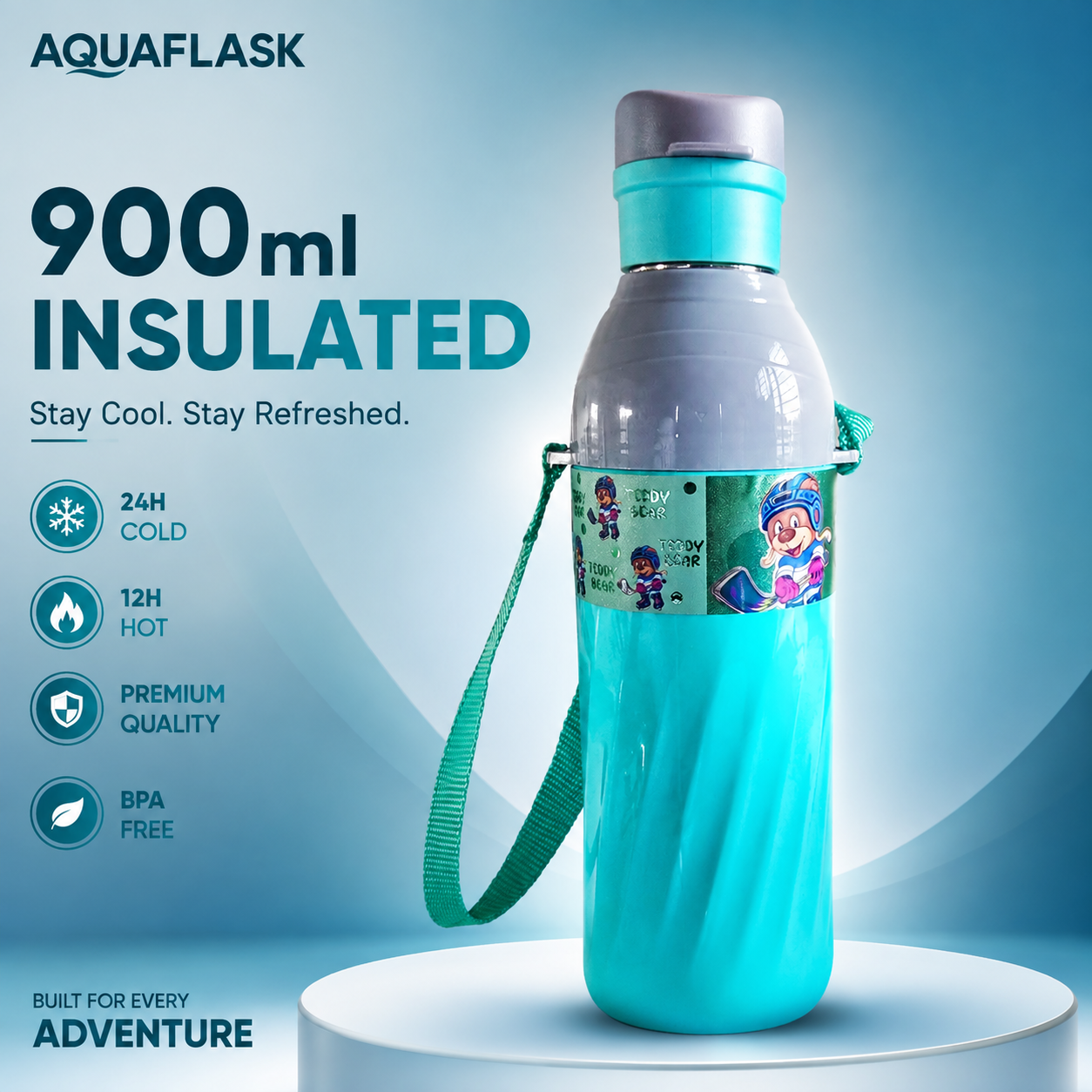 Simba 900ml Insulated Water Bottle | 24H Cold & 12H Hot | BPA-Free Leak-Proof Bottle with Flip Cap & Carry Strap | Reusable Sports Bottle for Gym, School, Office, Hiking & Travel. (Colors & Design May Vary)