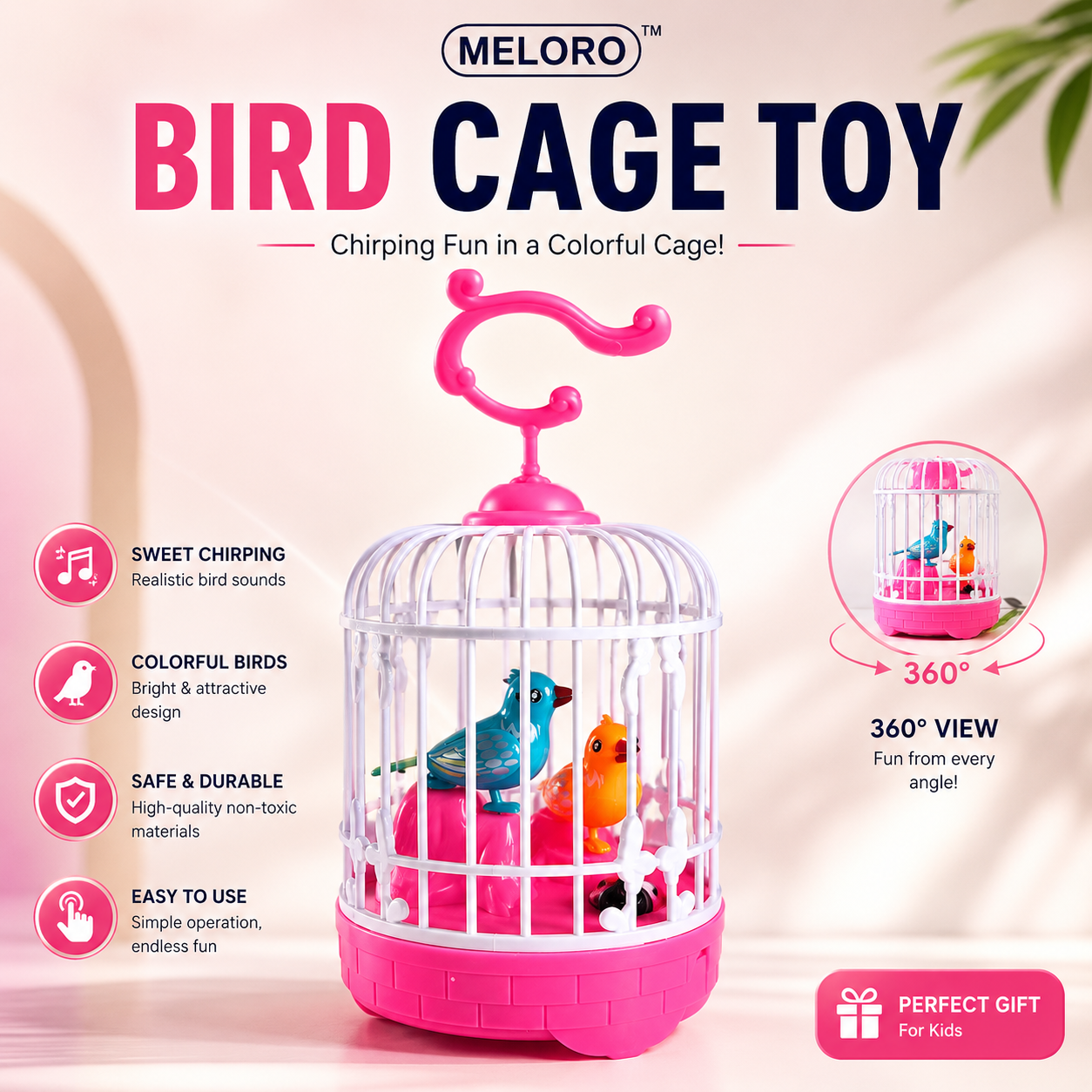 Musical Bird Cage Toy for Kids | Colorful Chirping Bird Toy with Realistic Sounds | Interactive Learning & Pretend Play Toy | Birthday Gift for Boys & Girls. (Colors & Design May Vary)