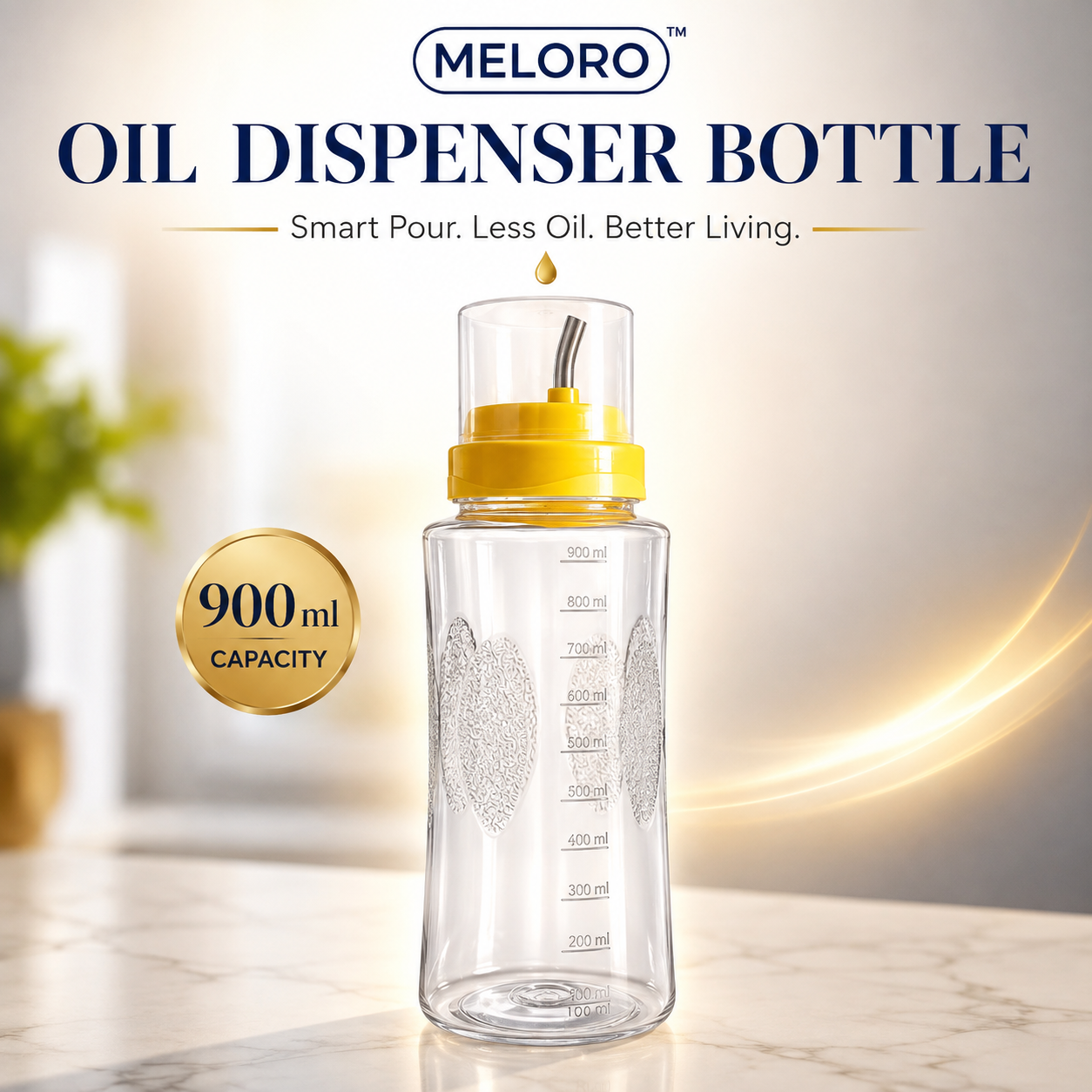 900ml Oil Dispenser Bottle with Measuring Marks | Leak-Proof Food-Grade Cooking Oil Pourer with Stainless Steel Spout | BPA-Free Reusable Kitchen Bottle for Cooking, Frying, Salad & BBQ. (Colors & Design May Vary)