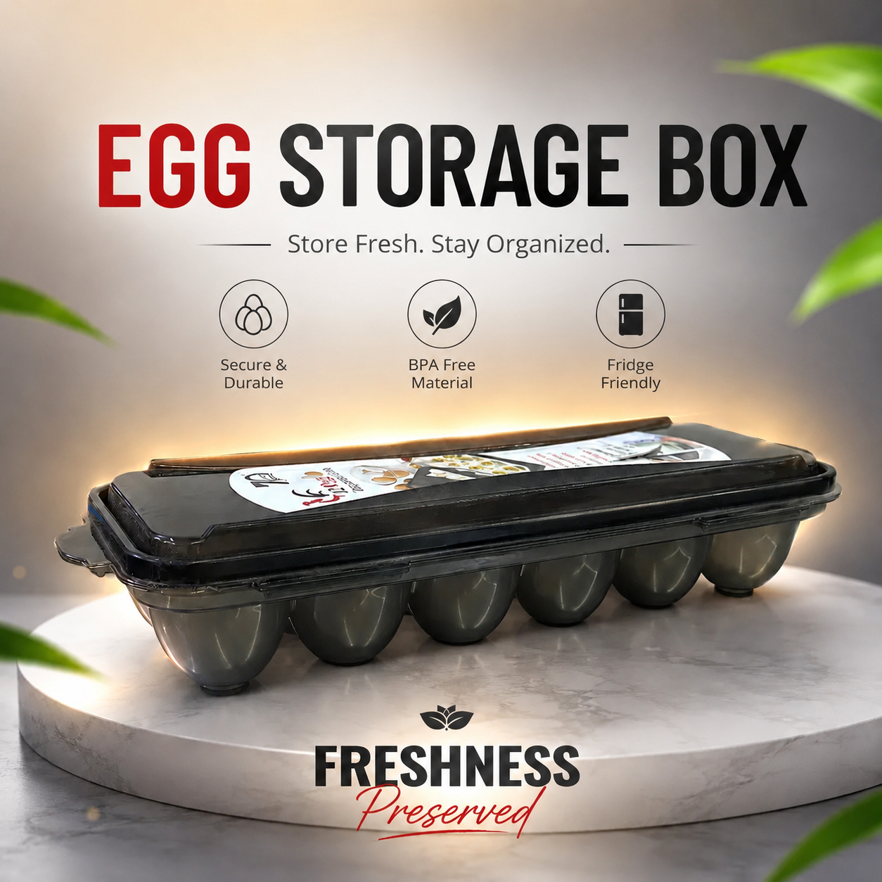 Plastic Egg Storage Tray with Lid – Egg Organizer Box for Refrigerator, Kitchen Storage & Freshness Protection. (Colors & Design May Vary)
