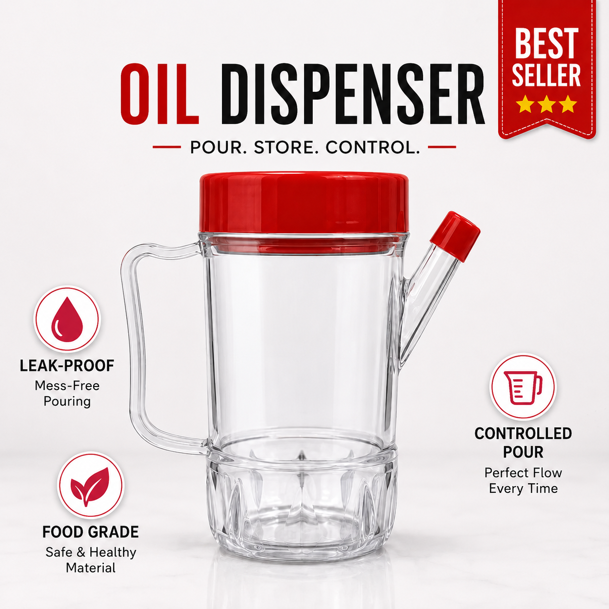 Premium Oil Dispenser Bottle with Easy Pour Spout | Leakproof Kitchen Oil & Vinegar Container | BPA-Free Cooking Oil Pourer for Olive Oil, Ghee, Soy Sauce & Vinegar. (Colors & Design May Vary)