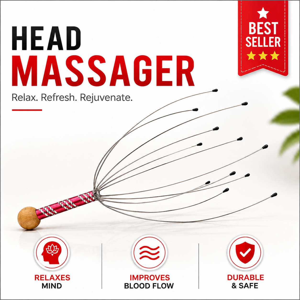 Stainless Steel Head Massager | Manual Scalp Massager for Stress Relief | Relaxing Head Scratcher | Scalp Massage Tool for Men, Women & Kids. (Colors & Design May Vary)