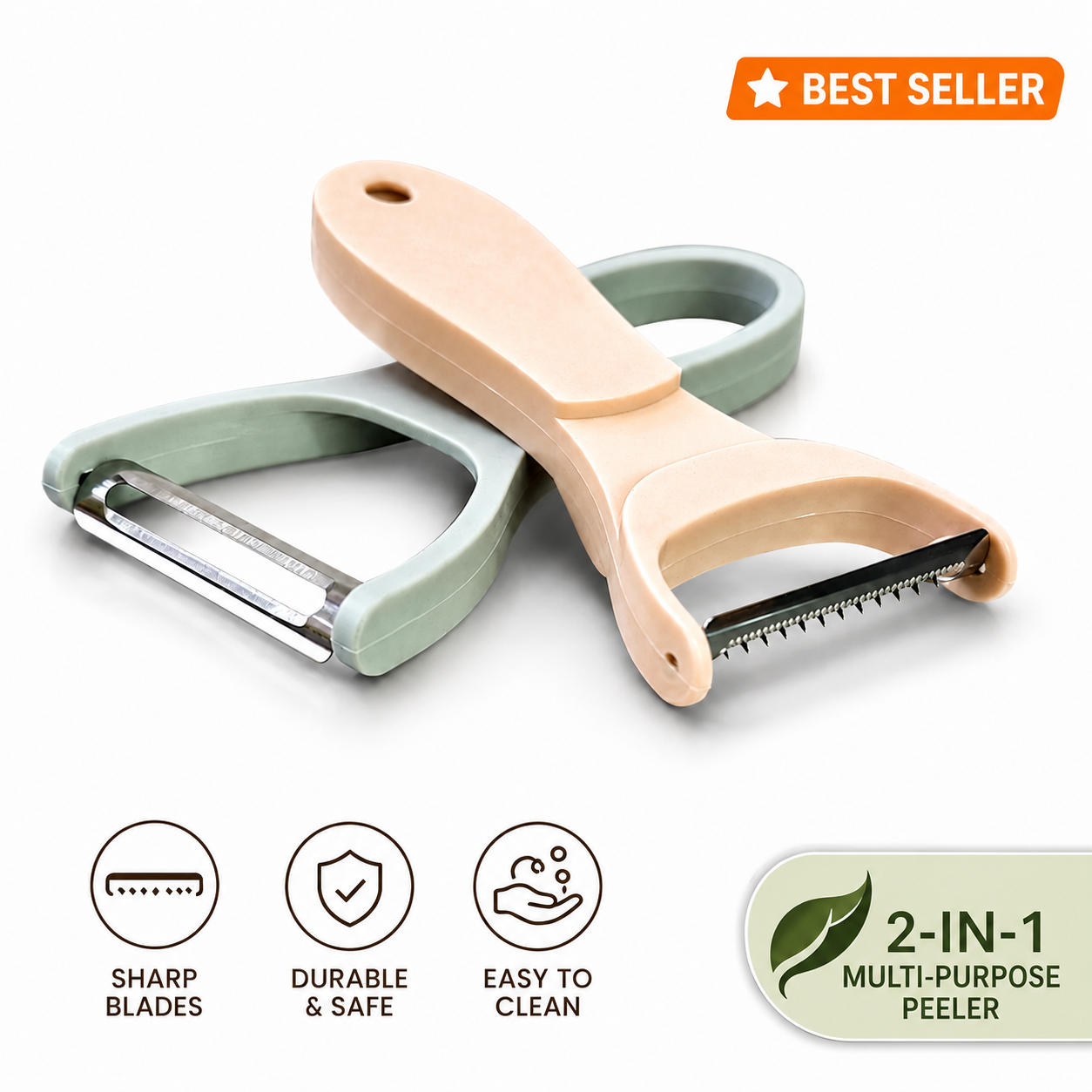 2-in-1 Multi-Purpose Vegetable & Fruit Peeler | Stainless Steel Serrated & Straight Blade Peeler | Potato, Carrot, Cucumber & Fruit Peeler | Ergonomic Kitchen Peeling Tool. (Colors & Design May Vary)