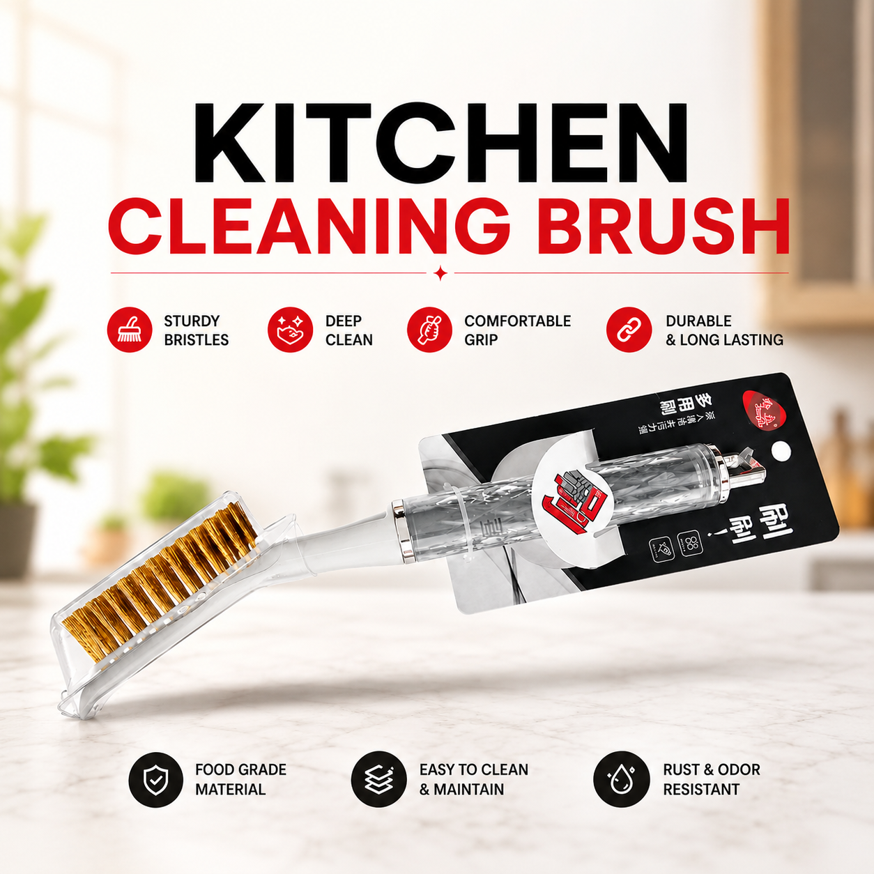 Kitchen Cleaning Brush | Heavy Duty Scrub Brush with Ergonomic Handle | Multipurpose Cleaning Brush for Kitchen Sink, Dishes, Cookware, Tiles & Stove | Durable Bristles
