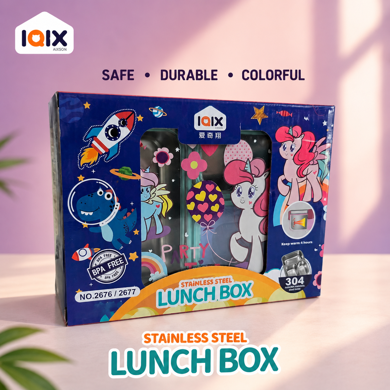 Stainless Steel Kids Lunch Box | Leak-Proof Compartment Bento Box & Easy Carry Food Container for School, Travel, Snacks & Healthy Meals. (Colors & Design May Vary)