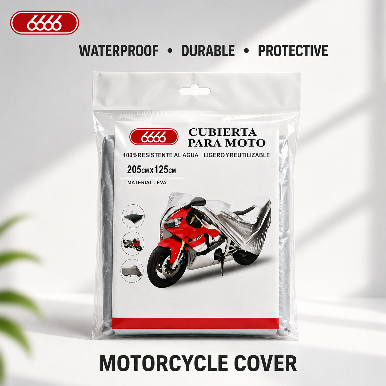 Waterproof Motorcycle Cover 205 x 125 cm | Durable EVA Bike Cover with Secure Elastic Hem - Dust, UV & Rain Protection with Storage Bag for Motorbikes & Scooters. (Colors & Design May Vary)