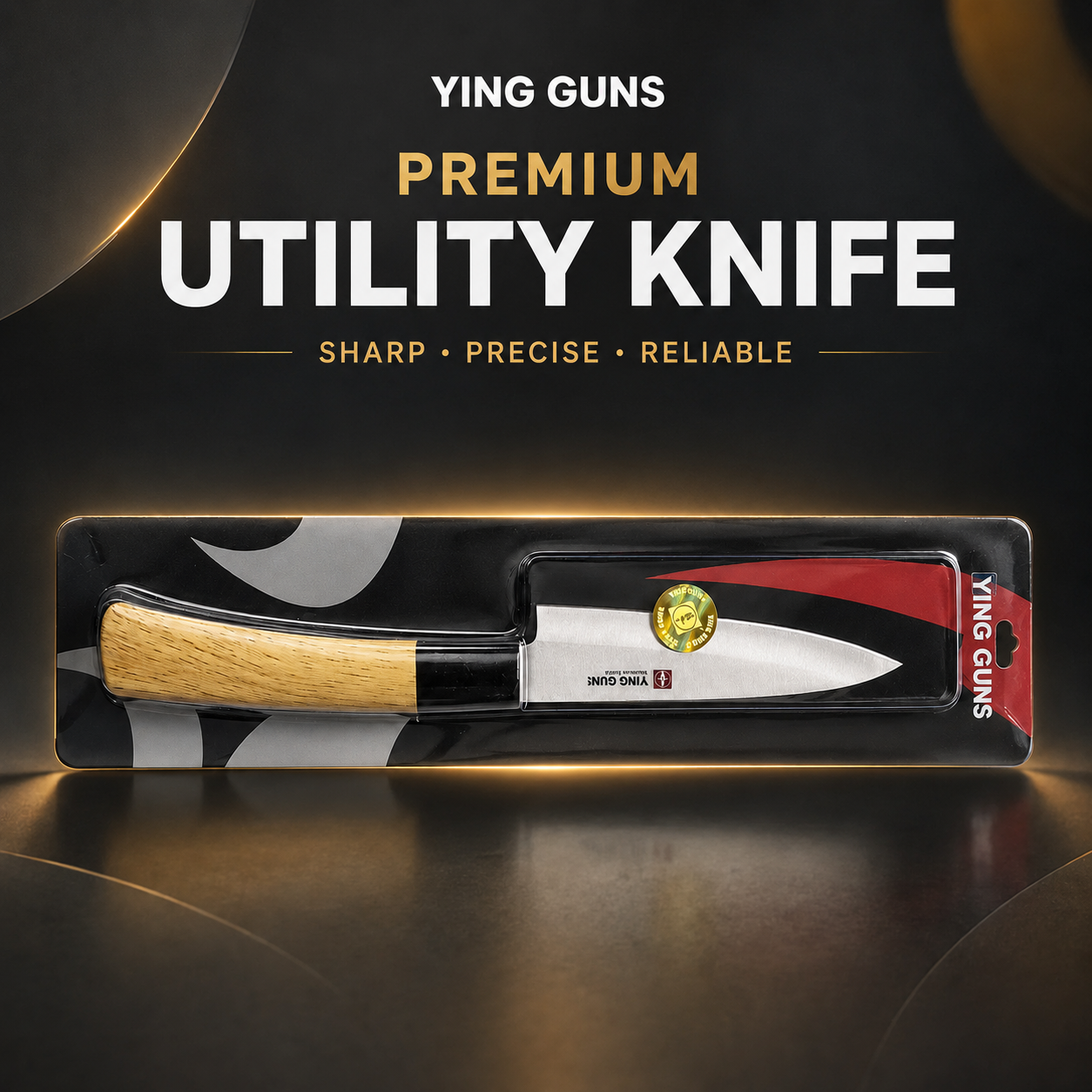 YING GUNS Premium Utility Knife | Razor Sharp Stainless Steel Kitchen & Utility Knife with Ergonomic Wooden Handle | Precision Cutting Knife for Fruits, Vegetables, Meat, Herbs, Crafts & Everyday Use. (Colors & Design May Vary)