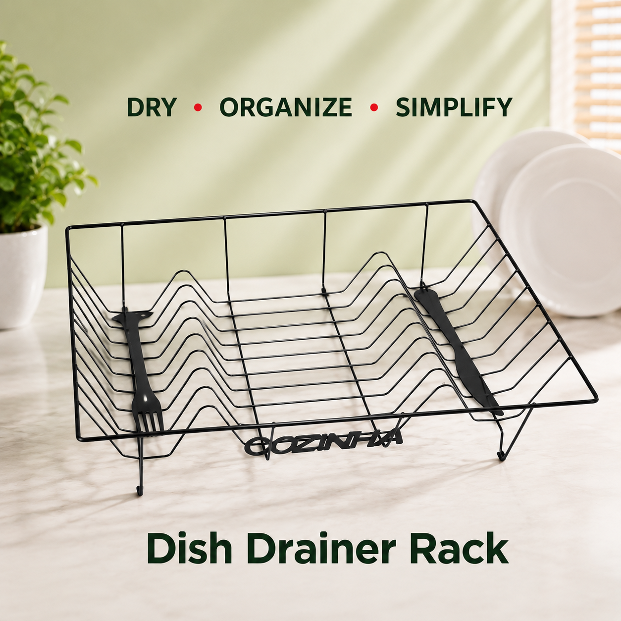 Dish Drainer Rack | Rust-Resistant Metal Dish Drying Rack with Plate Slots & Utensil Holders - Space-Saving Kitchen Counter Organizer. (Colors & Design May Vary)