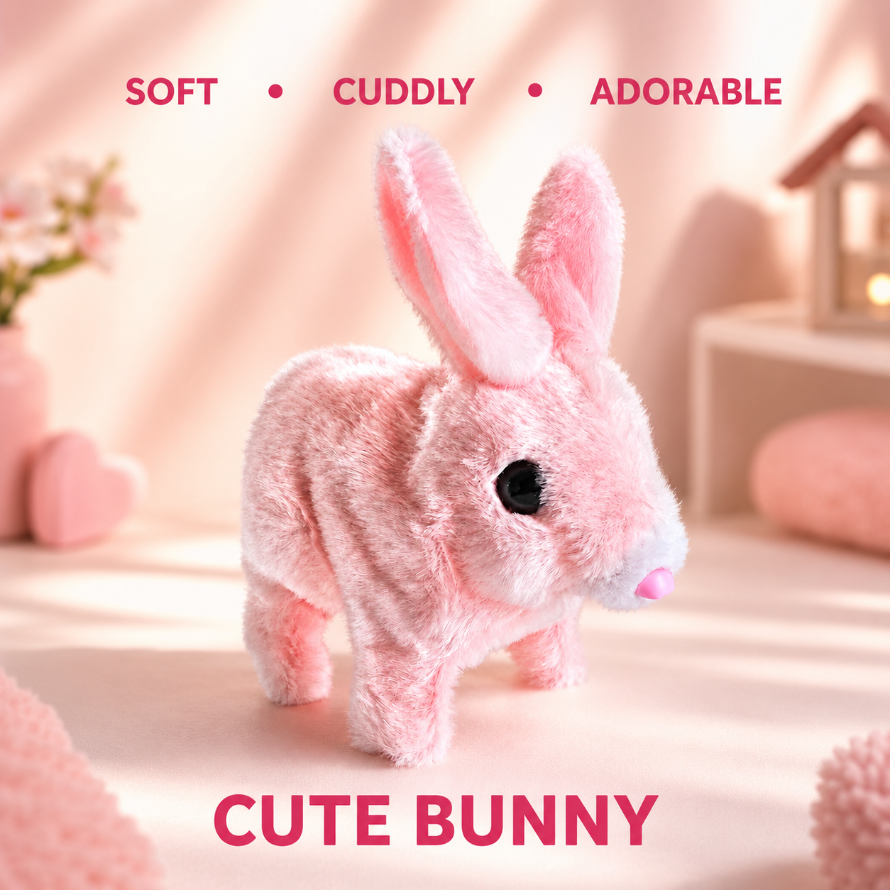 Cute Bunny Soft Plush Toy for Kids | Adorable Pink Rabbit Stuffed Animal | Soft & Huggable Bunny Toy for Bedtime, Playtime & Room Decor | Birthday Gift for Boys & Girls. (Colors & Design May Vary)