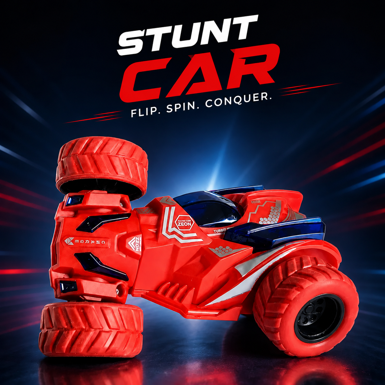 Racing 360° Stunt  Car for Kids | 2.4GHz Remote Control Rechargeable Racing Toy Car with LED Lights, High Speed, Double-Sided Flips & All-Terrain Tires | Gift for Boys & Girls. (Colors & Design May Vary)