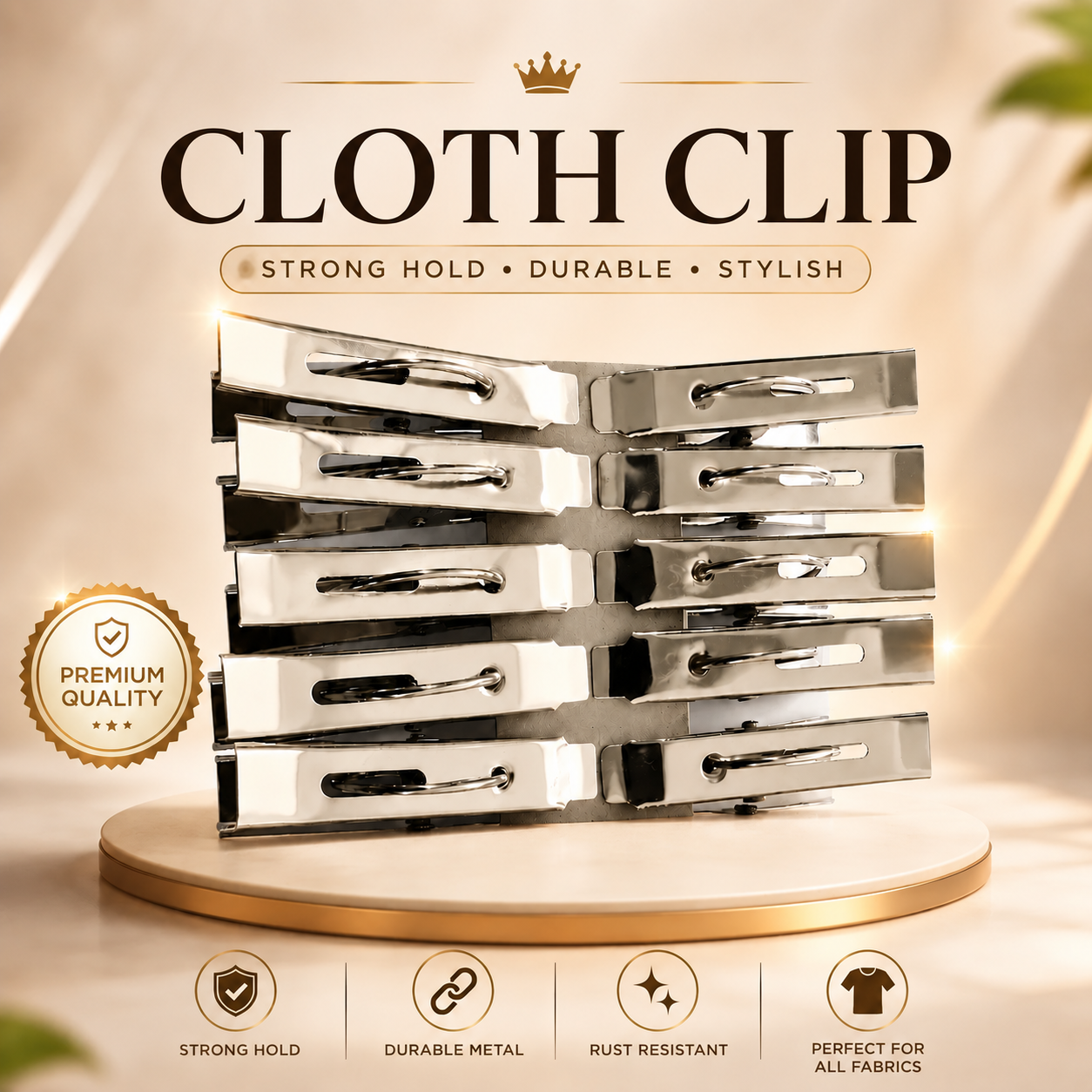 Premium Stainless Steel Cloth Clips - Strong Hold Rust-Resistant Metal Clothes Pegs | Heavy-Duty Laundry Clips for Clothes, Towels, Socks & Everyday Drying 12 pcs. (Colors & Design May Vary)