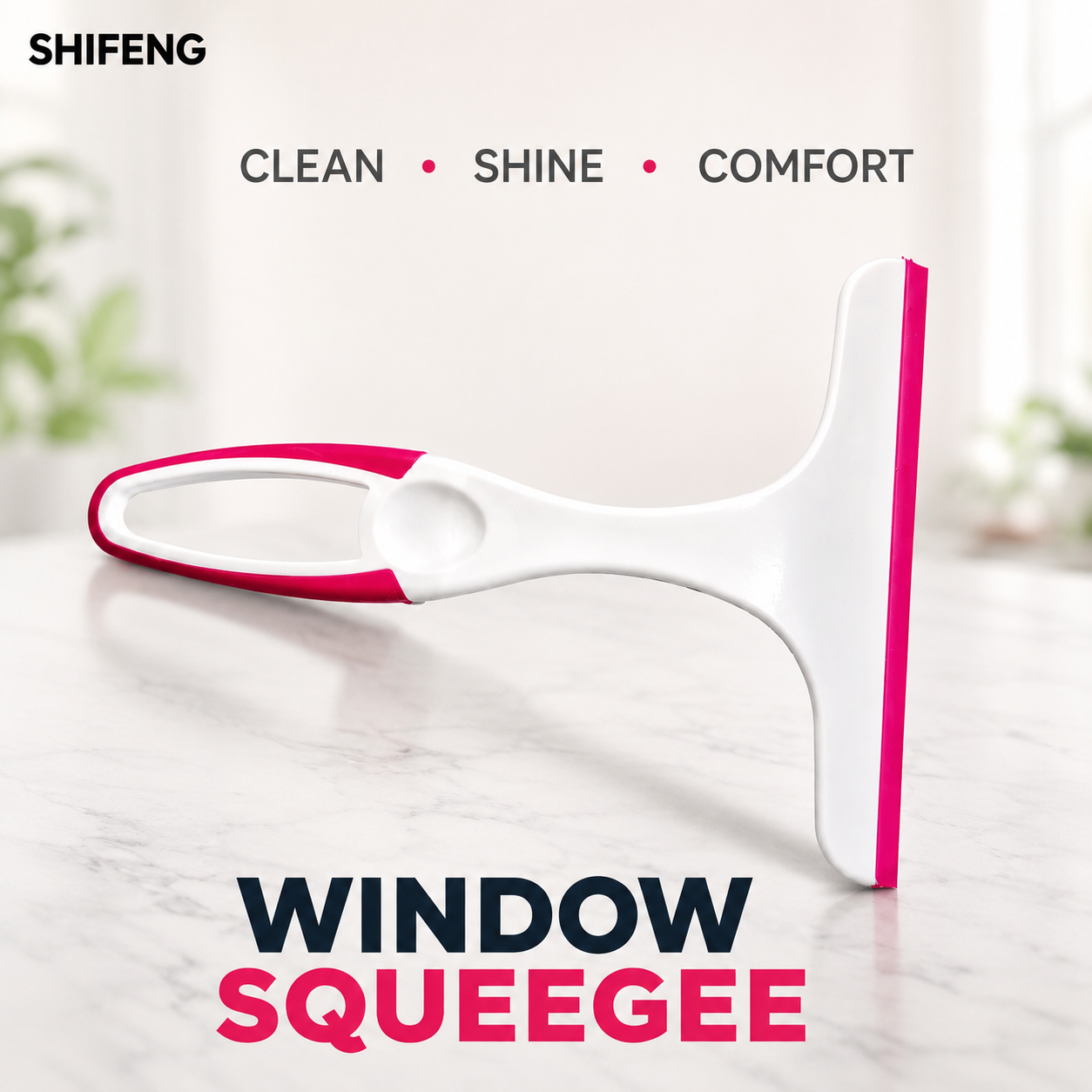SHIFENG Window Squeegee | Premium Streak-Free Glass Cleaner | Ergonomic Handle for Windows, Mirrors, Shower Glass & Car Windshields Small. (Colors & Design May Vary)