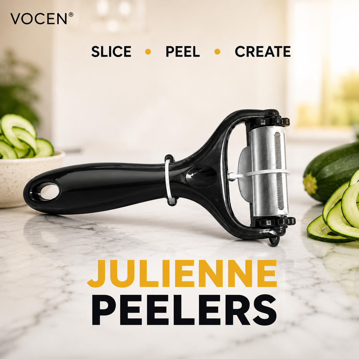 VOCEN 3-in-1 Kitchen Peeler | Stainless Steel Straight, Serrated & Julienne Vegetable Peeler | Ergonomic Handle for Fruits & Vegetables. (Colors & Design May Vary)