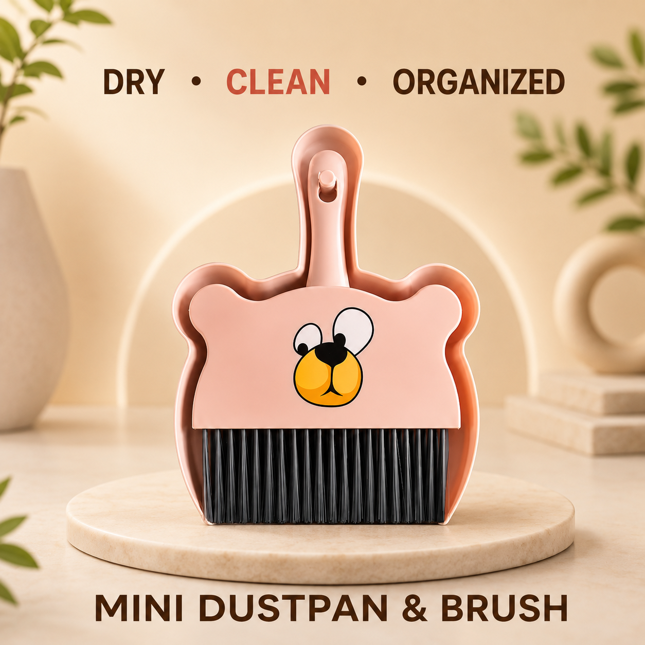 Premium Mini Dustpan & Brush Set | Cute Bear Desktop Cleaning Brush with Dustpan | Portable Handheld Crumb Cleaner for Table, Keyboard, Desk, Kitchen & Home. (Colors & Design May Vary)