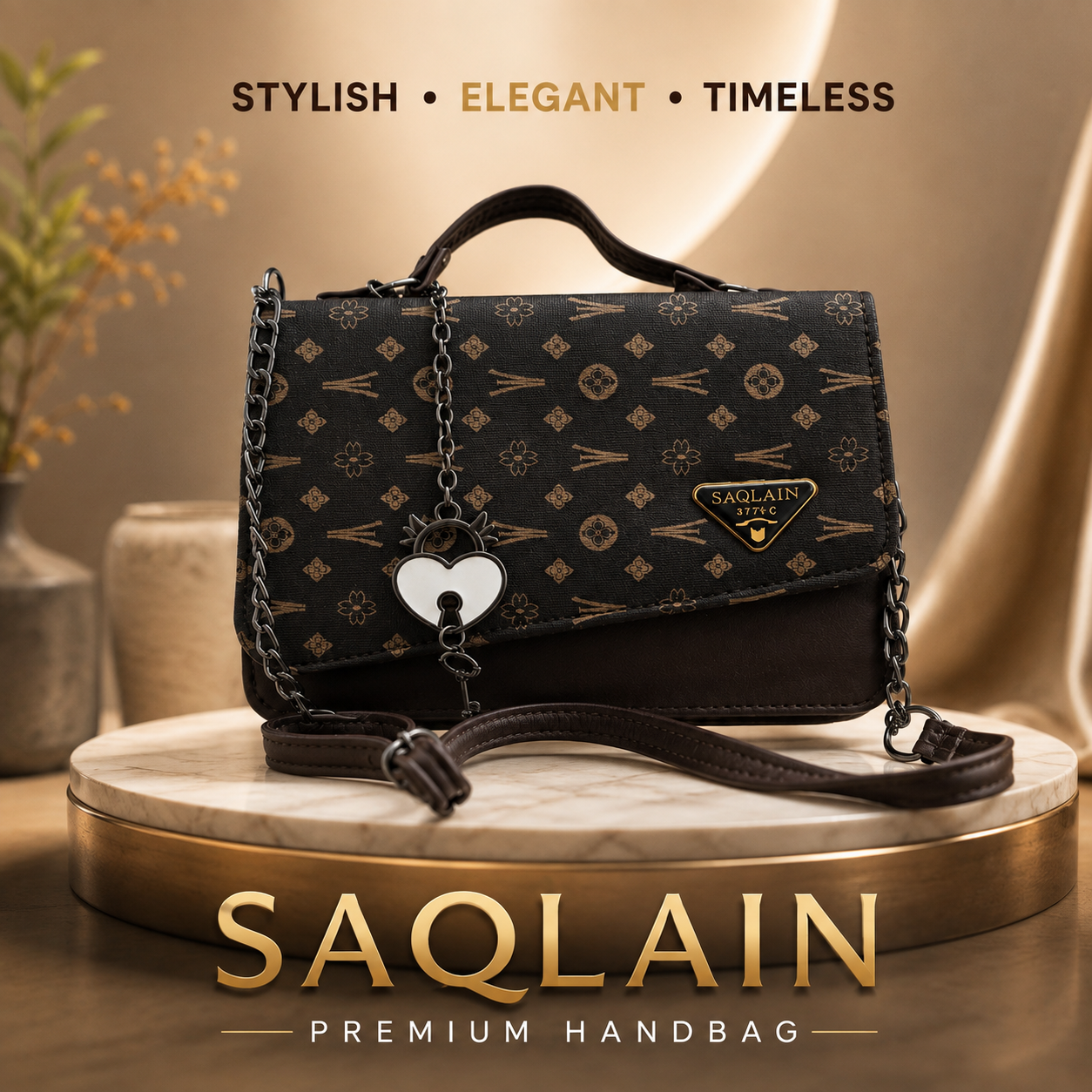 SAQLAIN Premium PU Leather Women’s Shoulder Handbag with Chain Strap & Magnetic Closure | Stylish Crossbody Purse for Daily Use, Shopping, Parties & Gifting . (Colors & Design May Vary)