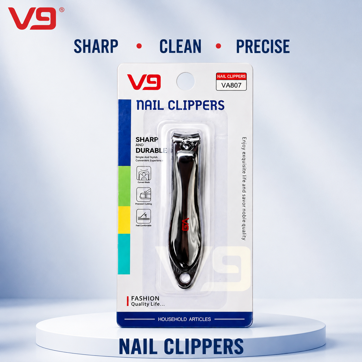 V9 Premium Stainless Steel Nail Clipper | Professional Sharp Fingernail & Toenail Cutter with Ergonomic Grip | Heavy Duty Nail Trimmer for Men, Women & Seniors. (Colors & Design May Vary)