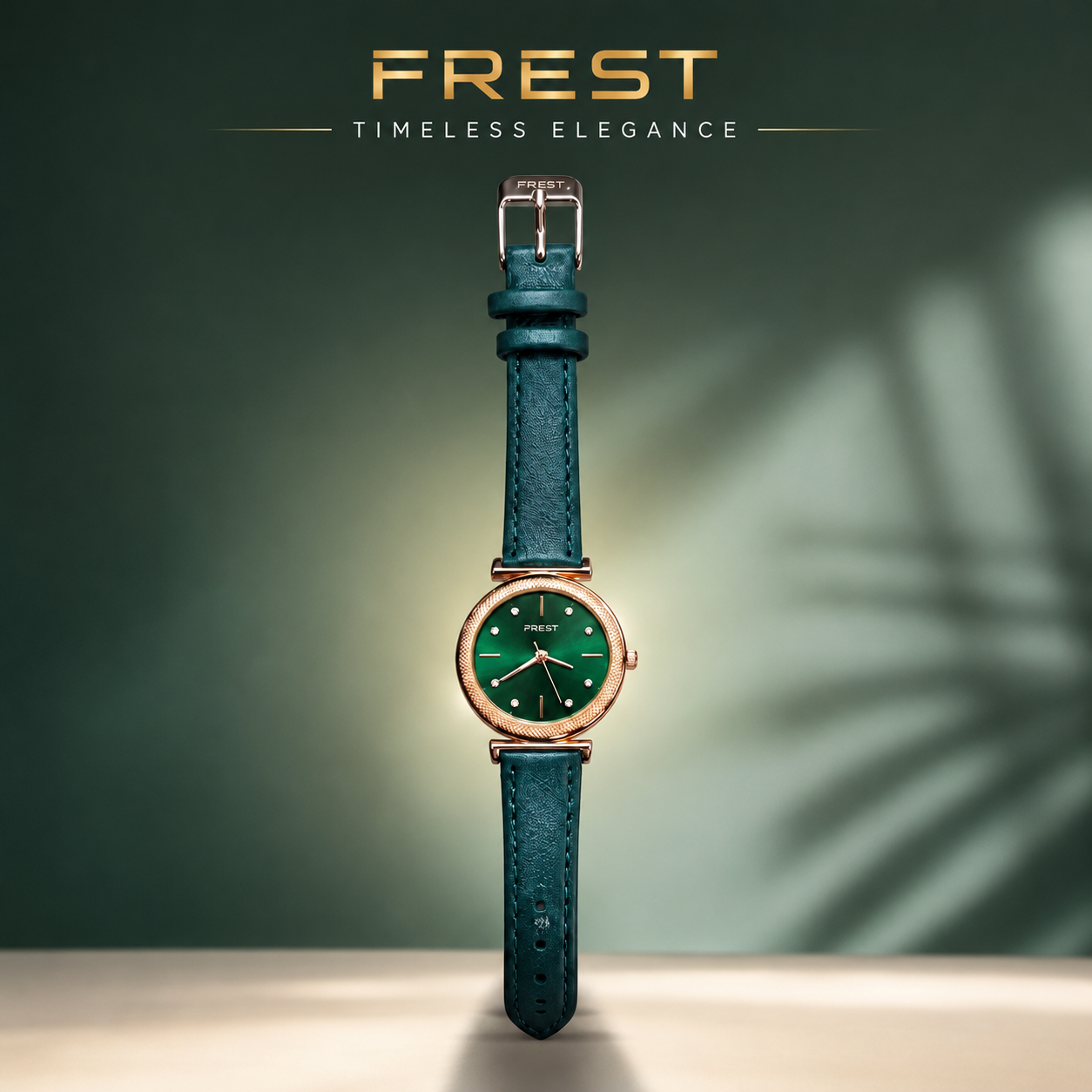 FREST Women’s Analog Quartz Watch with Genuine Leather Strap | Elegant Green Dial, Rose Gold-Tone Case & Crystal Hour Markers | Premium Casual & Formal Wrist Watch for Women. (Colors & Design May Vary)
