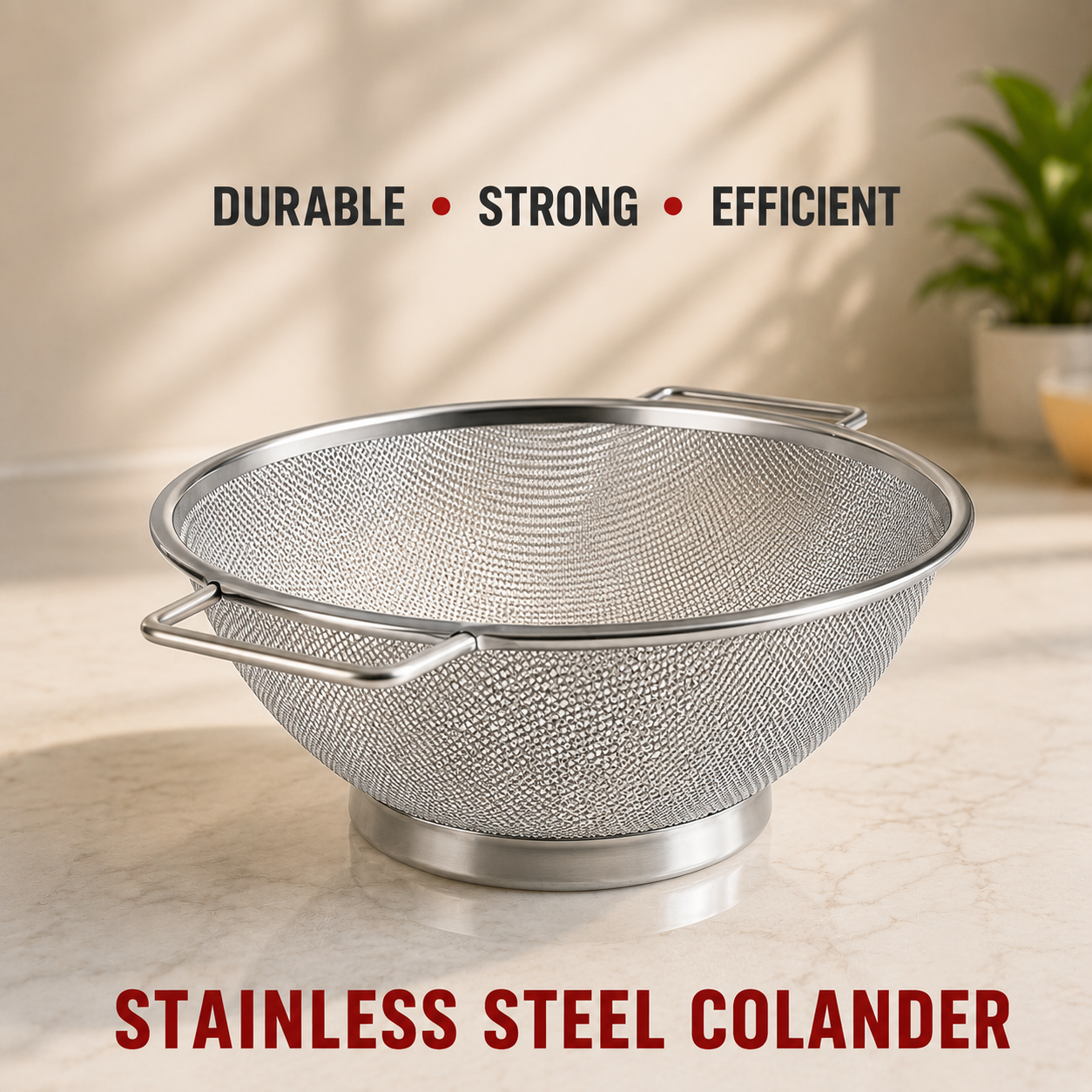 Stainless Steel Mesh Colander | Fine Mesh Kitchen Strainer with Sturdy Side Handles & Stable Base - Durable Multipurpose Sieve for Washing, Rinsing, Draining & Sifting. (Colors & Design May Vary)